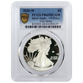 2020 W End Of WWII 75TH V75 Proof 1 oz Silver American Eagle PCGS PR69 DCAM FS
