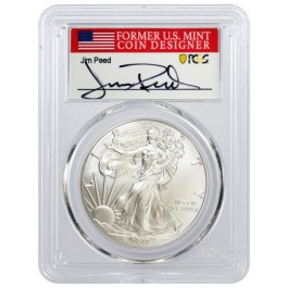 2020 $1 1 oz Silver American Eagle PCGS MS70 First Day Of Issue Jim Peed Label