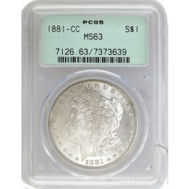 1881 CC $1 Morgan Silver Dollar PCGS MS63 OGH