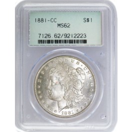 1881 CC $1 Morgan Silver Dollar PCGS MS62 Generation 2.1 Old Green Holder OGH