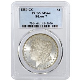 1880 CC Carson City $1 Morgan Silver Dollar VAM 6 8/7 Low Overdate PCGS MS64 