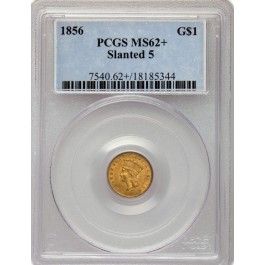 1856 Slanted 5 $1 Indian Head Princess Gold Dollar PCGS MS62+ Uncirculated Coin