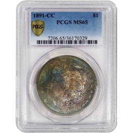 1891 CC $1 Morgan Silver Dollar PCGS Secure MS65 Gem Uncirculated Key Date Coin