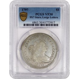 1797 $1 Draped Bust Silver Dollar 9x7 Stars Large Letters PCGS Secure VF30
