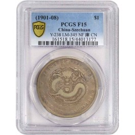 1901-08 L&M-345 NF $1 China Szechuan Kuang-hsu Dragon Silver Dollar PCGS F15 