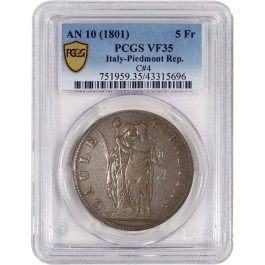 1801 AN 10 5 Francs Piedmont Subalpine Republic PCGS Secure VF35 Circulated Coin