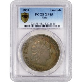 1881 Republic Of Haiti Gourde Silver PCGS Secure Gold Shield XF45 Coin