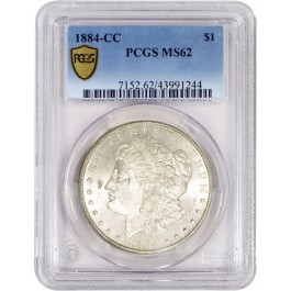 1884 CC Carson City $1 Morgan Silver Dollar PCGS Secure MS62 Uncirculated Coin
