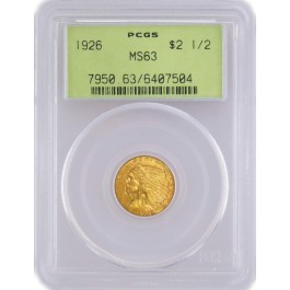 1926 $2.50 Indian Head Quarter Eagle Gold PCGS MS63 Coin Generation 3.0 OGH