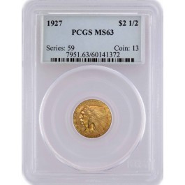 1927 $2.50 Indian Head Quarter Eagle Gold PCGS MS63 Uncirculated Mint State Coin