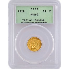 1929 $2.50 Indian Head Quarter Eagle Gold PCGS MS62 Gen 3.1 Old Green Holder OGH