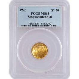 1926 $2.50 American Sesquicentennial Commemorative Gold Quarter Eagle PCGS MS65