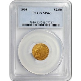 1908 $2.50 Indian Head Quarter Eagle Gold PCGS MS63