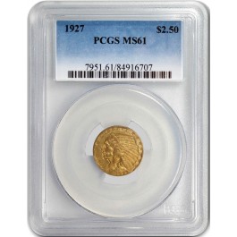 1927 $2.50 Indian Head Quarter Eagle Gold PCGS MS61 Uncirculated Mint State Coin
