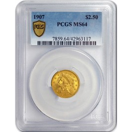 1907 $2.50 Liberty Head Quarter Eagle Gold PCGS Secure Gold Shield MS64 Coin
