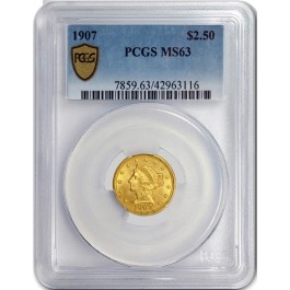 1907 $2.50 Liberty Head Quarter Eagle Gold PCGS Secure Gold Shield MS63 Coin