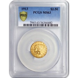1913 $2.50 Indian Head Quarter Eagle Gold PCGS MS63 Brilliant Uncirculated Coin