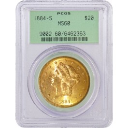 1884 S $20 Liberty Head Double Eagle Gold PCGS MS60 Generation 3.0 OGH