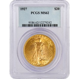 1927 $20 St Gaudens Double Eagle Gold PCGGS MS62 Uncirculated Coin