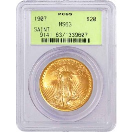 1907 $20 St Gaudens Double Eagle Gold PCGS MS63 Generation 3.0 OGH