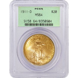 1911 D $20 St Gaudens Double Eagle Gold PCGS MS64 Generation 3.0 OGH