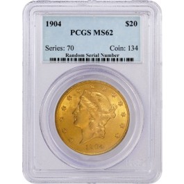 1904 $20 Liberty Head Double Eagle Gold PCGS MS62 Uncirculated Coin