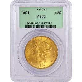 1904 $20 Liberty Head Double Eagle Gold PCGS MS62 Gen 3.1 Old Green Holder OGH