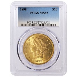 1898 $20 Liberty Head Double Eagle Gold PCGS MS62