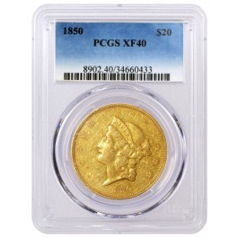 1850 $20 Liberty Head Double Eagle Gold PCGS XF40 Extremely Fine Coin