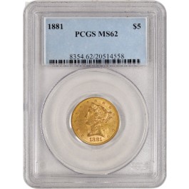 1881 88/88 $5 Liberty Head Half Eagle Gold FS-305 RPD Re-Punched Date PCGS MS62
