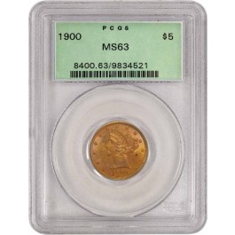 1900 $5 Liberty Head Half Eagle Gold PCGS MS63 Generation 3.1 Old Green Holder OGH