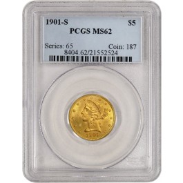 1901 S $5 Liberty Head Eagle Gold PCGS MS62 Uncirculated Mint State Coin