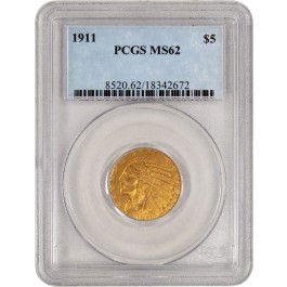 1911 $5 Indian Head Half Eagle Gold PCGS MS62 Uncirculated Coin