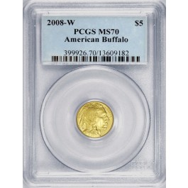 2008 W $5 Burnished 1/10 oz Gold American Buffalo PCGS MS70 Gem Key Date Coin