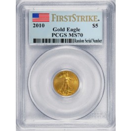 2010 $5 1/10 oz Gold American Eagle PCGS MS70 First Strike Flag Label Coin