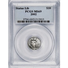 2002 $10 American Platinum Eagle 1/10 oz .9995 Fine PCGS MS69  Uncirculated Coin