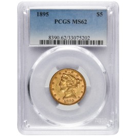1895 $5 Liberty Head Half Eagle Gold PCGS MS62 Uncirculated Coin