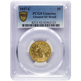 1847 C $5 Liberty Head Half Eagle Gold PCGS Secure Gold Shield XF Detail Cleaned