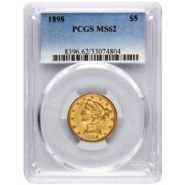 1898 $5 Liberty Head Half Eagle Gold PCGS MS62 Uncirculated Coin