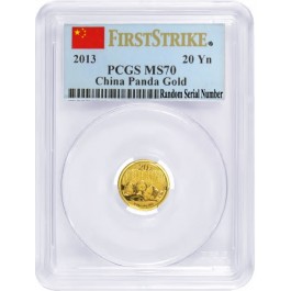 2013 20 Yuan 1/20 oz .999 Chinese Gold Panda PCGS MS70 FS