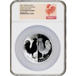 2017 $5 Tokelau Proof Year Of The Rooster 1 oz .999 Silver NGC PF70 UC ER