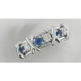 Tiffany Schlumberger Diamond Sapphire Platinum Eternity Wedding Band Ring