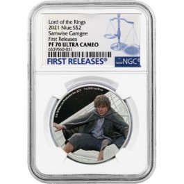 2021 $2 Niue Proof Lord Of The Rings Samwise Gamgee 1 oz Silver NGC PF70 UC FR