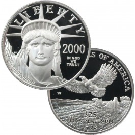 2000 W $25 Proof American Eagle 1/4 oz .9995 Fine Platinum Bullion Coin