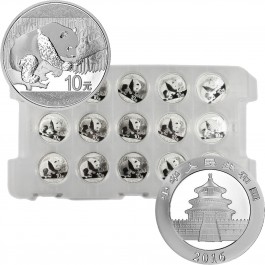 Sheet of 15 - 2016 10 Yuan Chinese Panda .999 30g Silver BU (In Capsule)