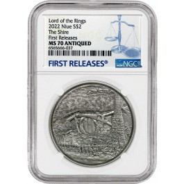 2022 $2 Niue Lord of the Rings The Shire 1 oz .999 Silver NGC MS70 Antiqued FR 