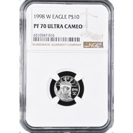 1998 W $10 Proof Platinum American Eagle 1/10 oz .9995 Fine NGC PF70 Ultra Cameo