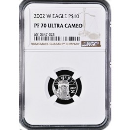 2002 W $10 Proof American Platinum Eagle 1/10 oz .9995 Fine NGC PF70 Ultra Cameo