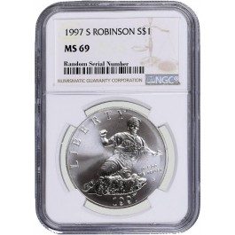 1997 S $1 Jackie Robinson Commemorative Silver Dollar NGC MS69