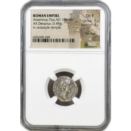 AD 138-161 Roman Empire Antoninus Pius AR Denarius Silver NGC Ch Fine 5/5 4/5